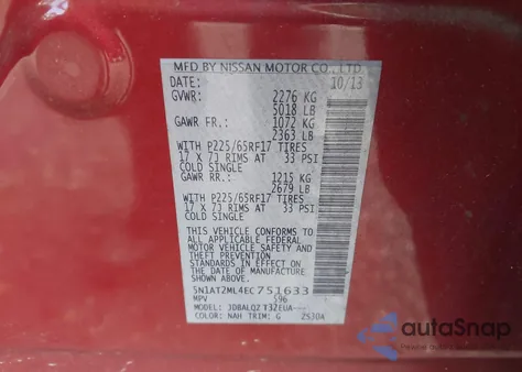 2014 Nissan Rogue Sv z USA, uszkodzony, nr VIN 5N1AT2ML4EC751633